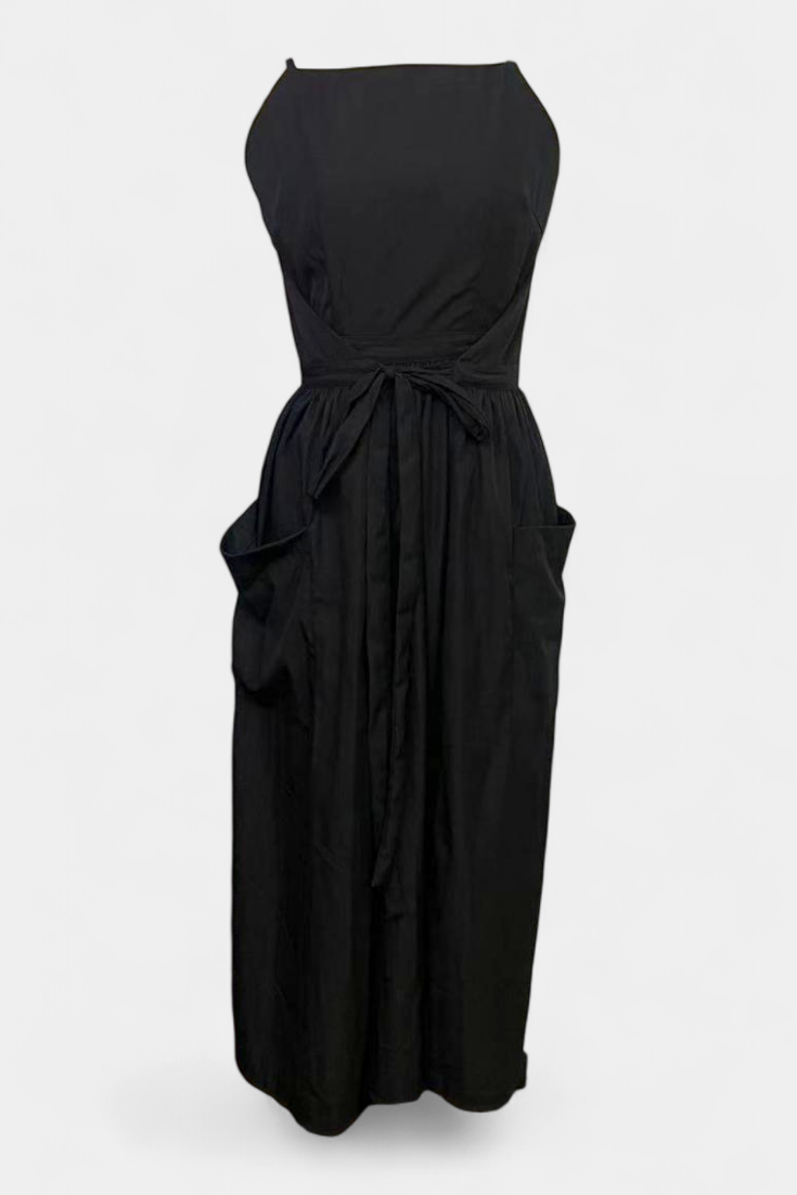 Square Neck Spaghetti Strap Tie Waist Wide Leg Jumpsuit