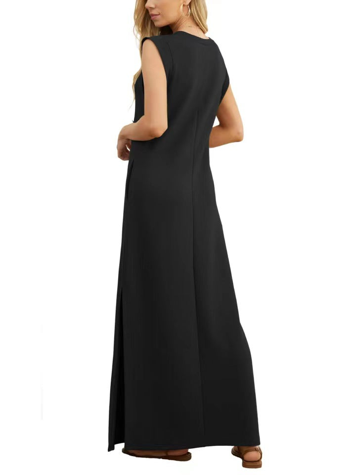 Linen & Cotton Pocketed Maxi Dress