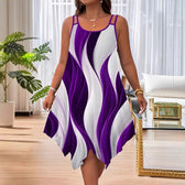 Abstract Print Spaghetti Strap Handkerchief Hem Midi Dress 2