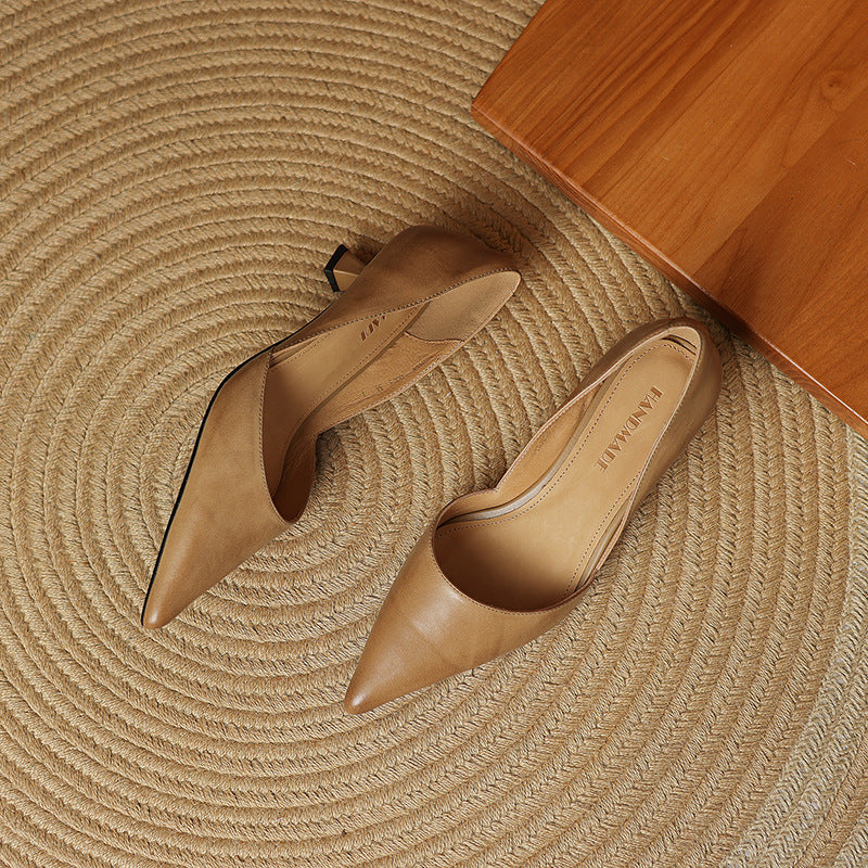 Pointed Toe Slip On Flared Kitten Heel Pumps