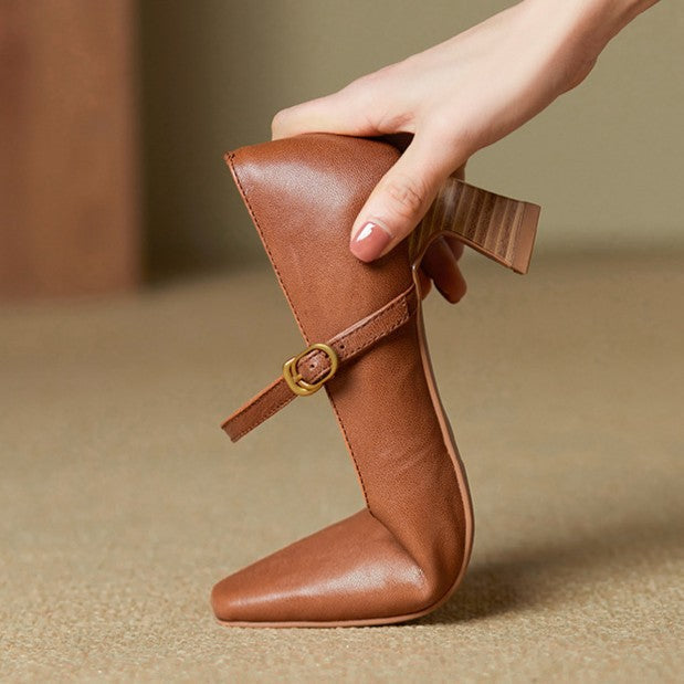 Buckle Strap Square Toe Block Heel Mary Jane Pumps