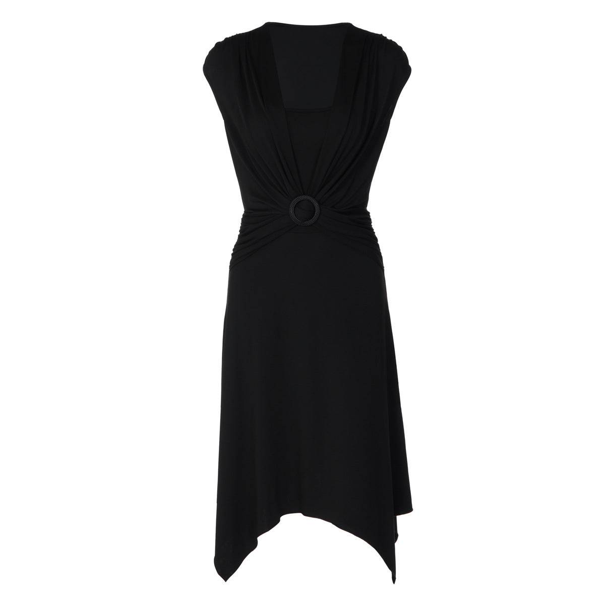 Women Clothing Solid Color Buckle V Neck Irregular Asymmetric Elegant Slim Dress for Women