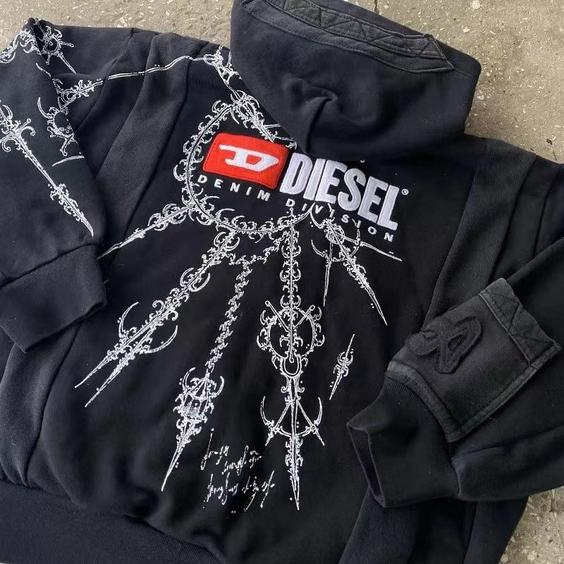Skull Butterfly Graphic Print Zip Hoodie
