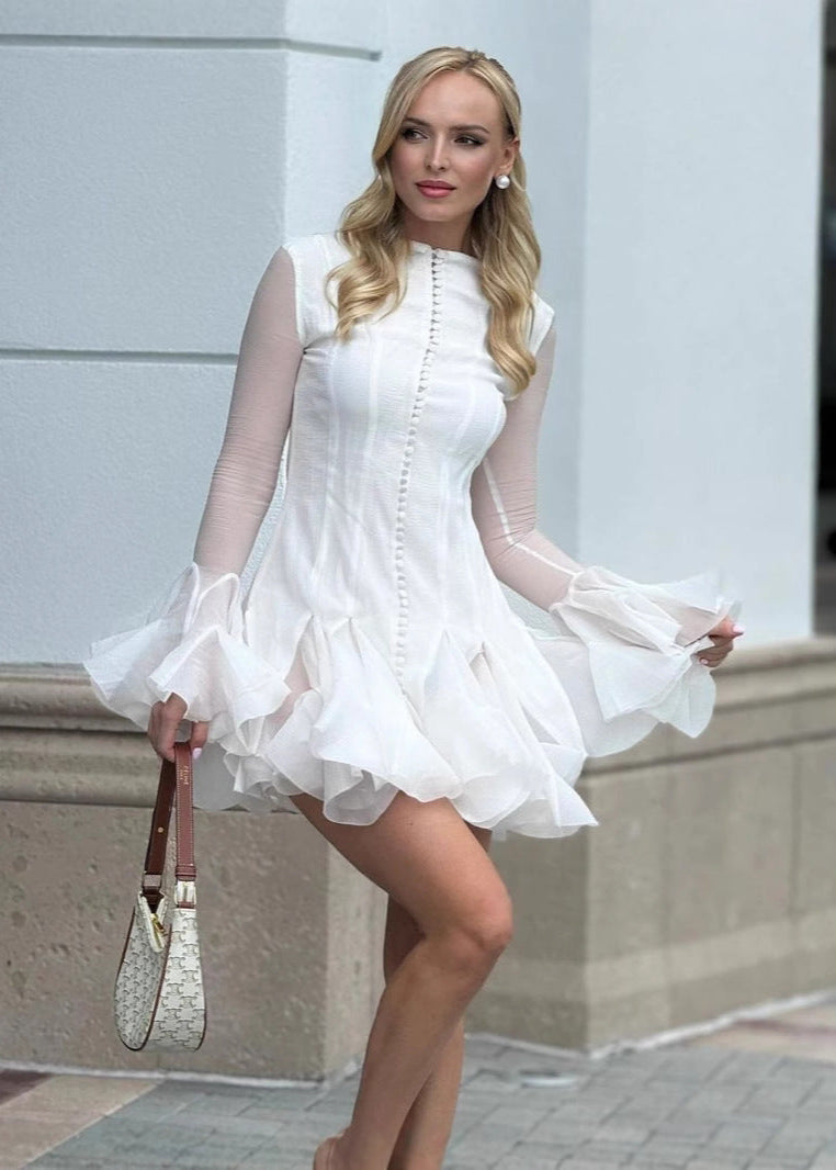 Celeste - Sheer Sleeve Ruffle Mini Dress 4