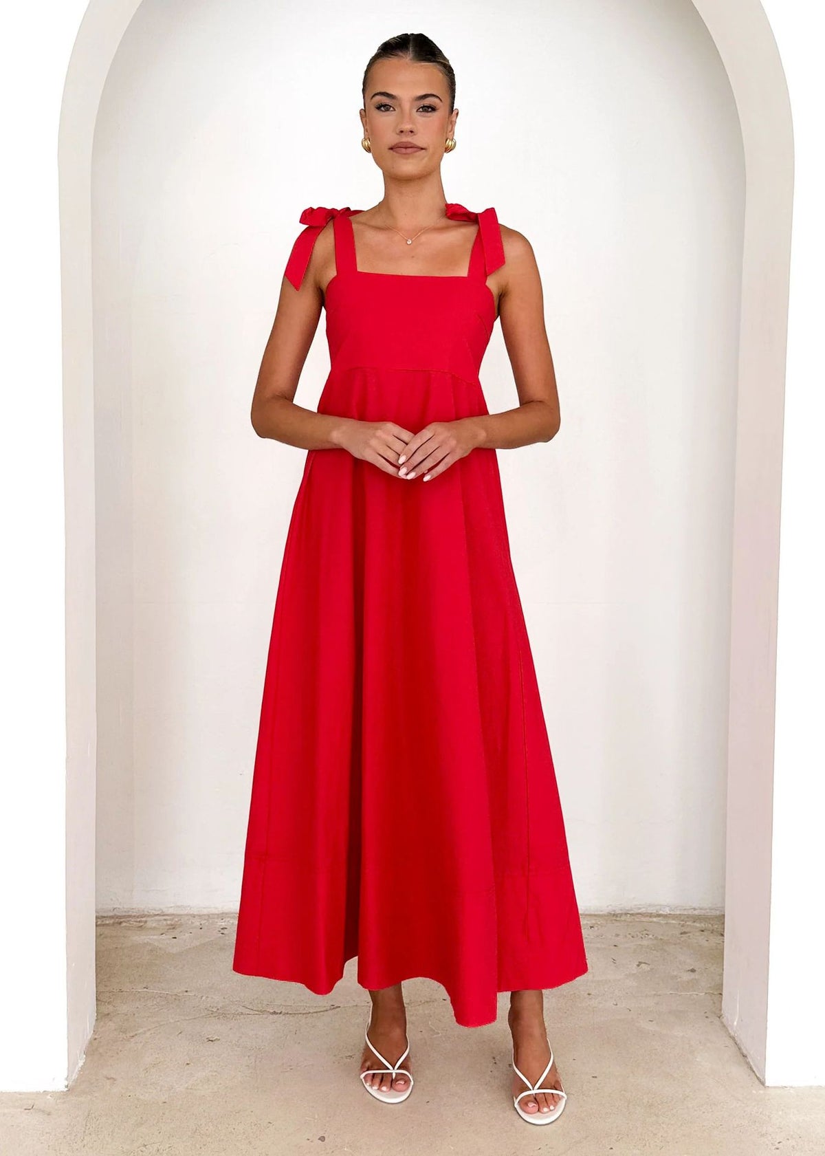 Square Neck Bow Tie Strap Sleeveless A-Line Maxi Dress 3