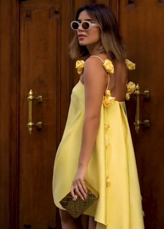 Aurora Floral Accent Open Back Mini Dress