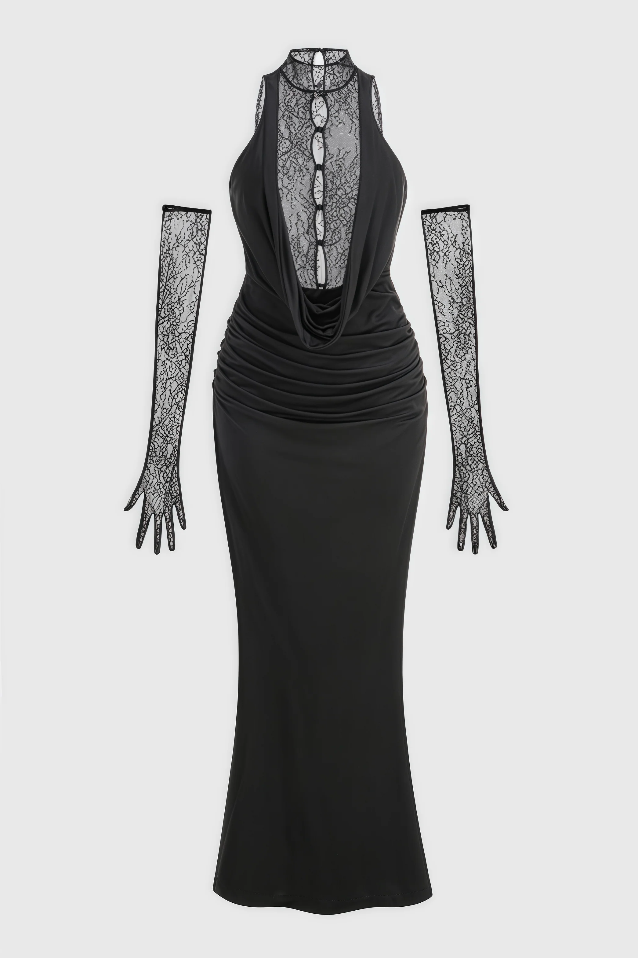 Lazze Black plunge Cowl Neck Maxi Dress