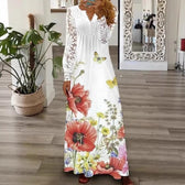 Lace Sleeve V-Neck Long Sleeve Pleated Maxi Dress 4
