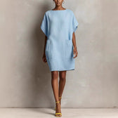Boat Neck Batwing Sleeve Pocket Shift Mini Dress 3