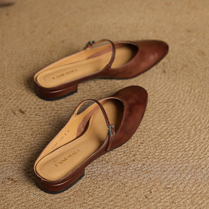 Round Toe Cross Strap Flat Mary Jane Mules