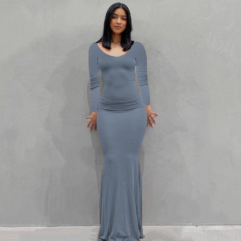 Scoop Neck Spaghetti Strap Bodycon Mermaid Maxi Dress 47