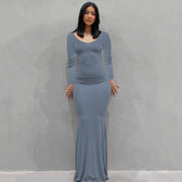Scoop Neck Spaghetti Strap Bodycon Mermaid Maxi Dress 47