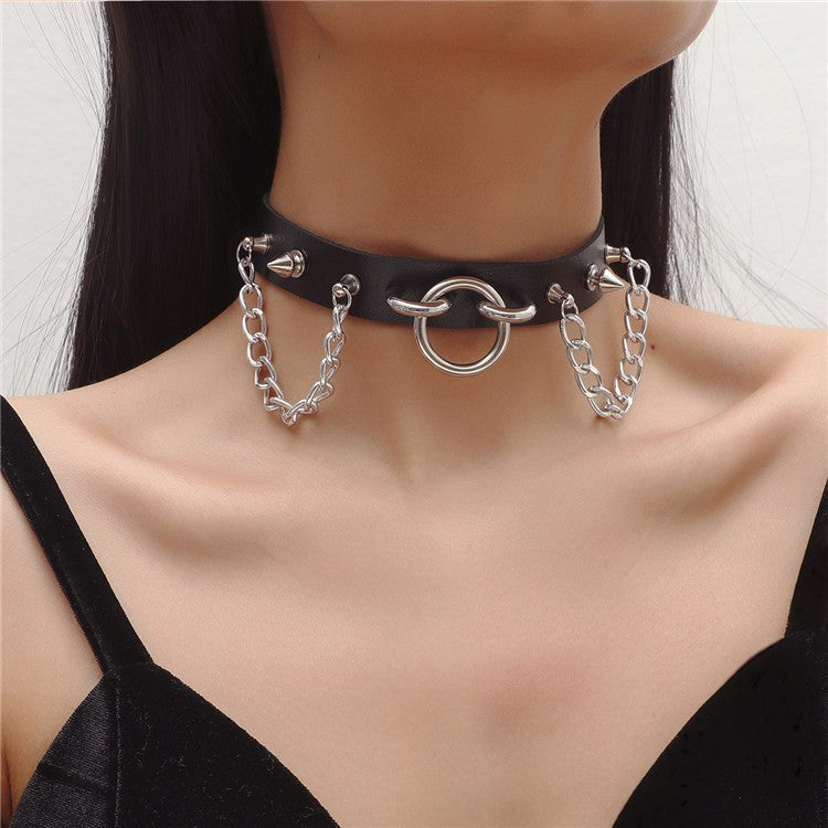 Personality Oring Rivet Chain PU Necklace