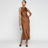 Cowl Neck Satin Back Cross Long Dress - View 7