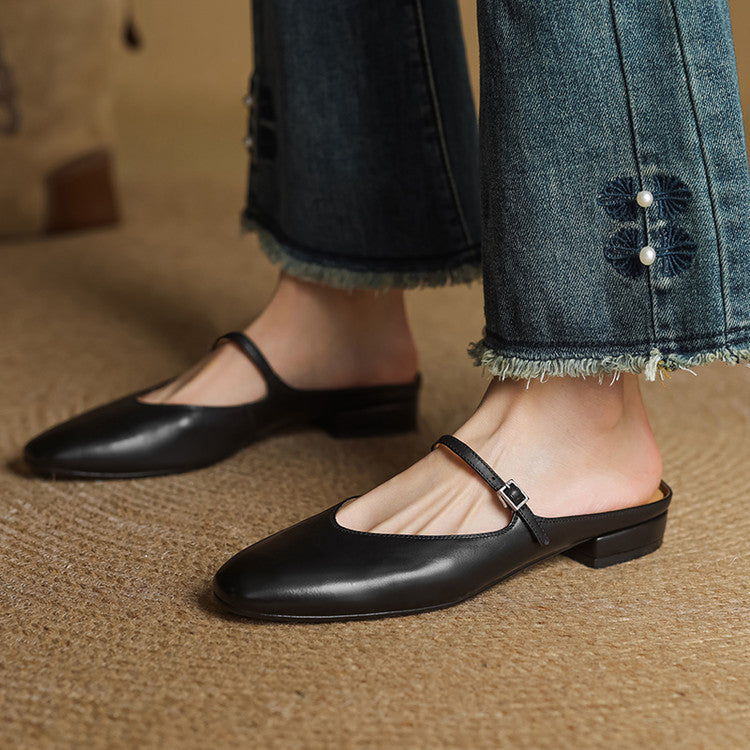 Square Toe Buckle Strap Mary Jane Flats