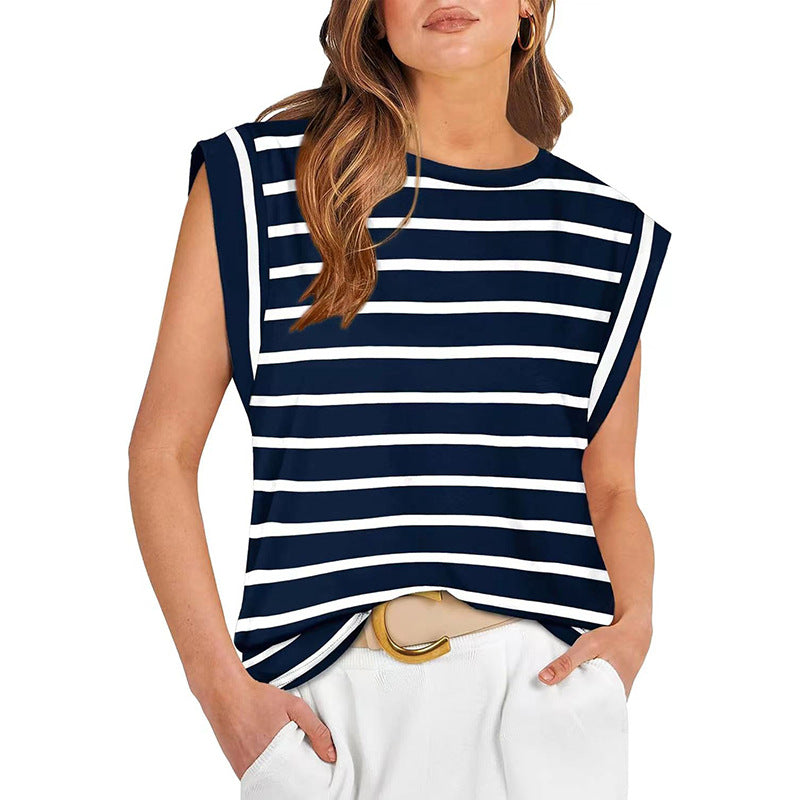 Crew Neck Cap Sleeve Shoulder Pad Top