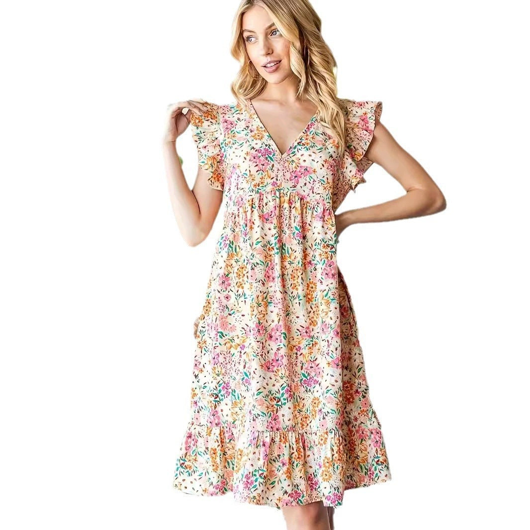 Floral V-Neck Flutter Sleeve Tiered Mini Dress 5