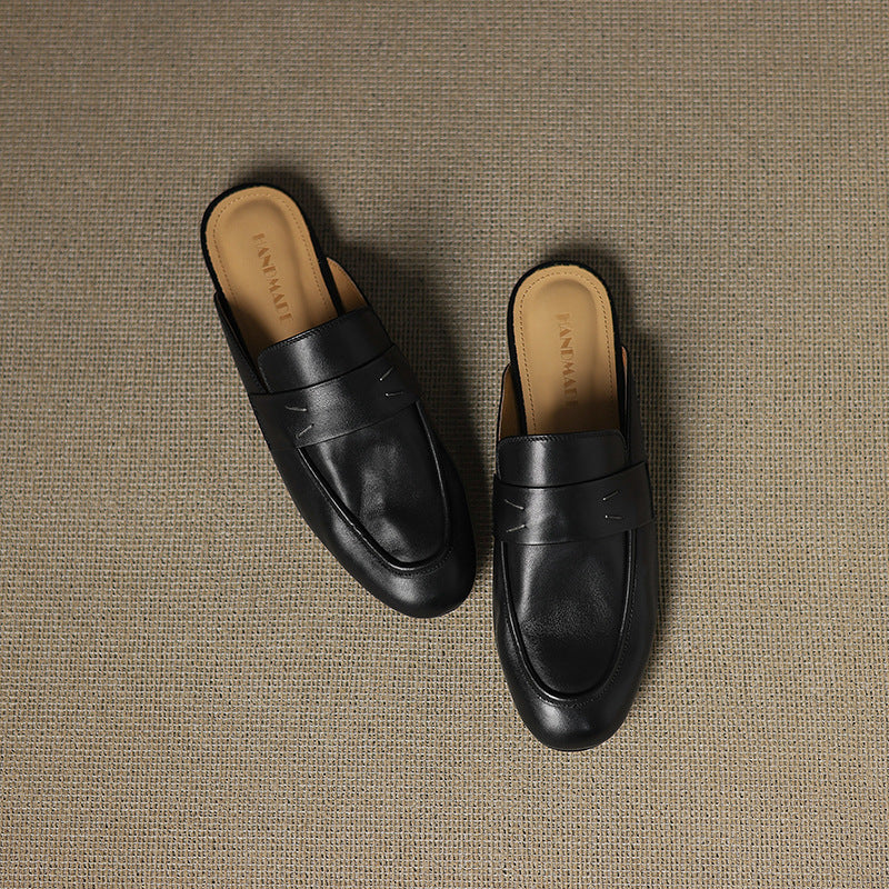 Square Toe Flat Penny Loafer Mules