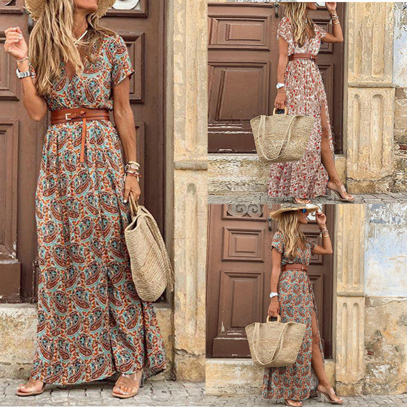 Zahira Exclusive Women's Floral Maxi Dress with High Side Slit Evening Wear Edit