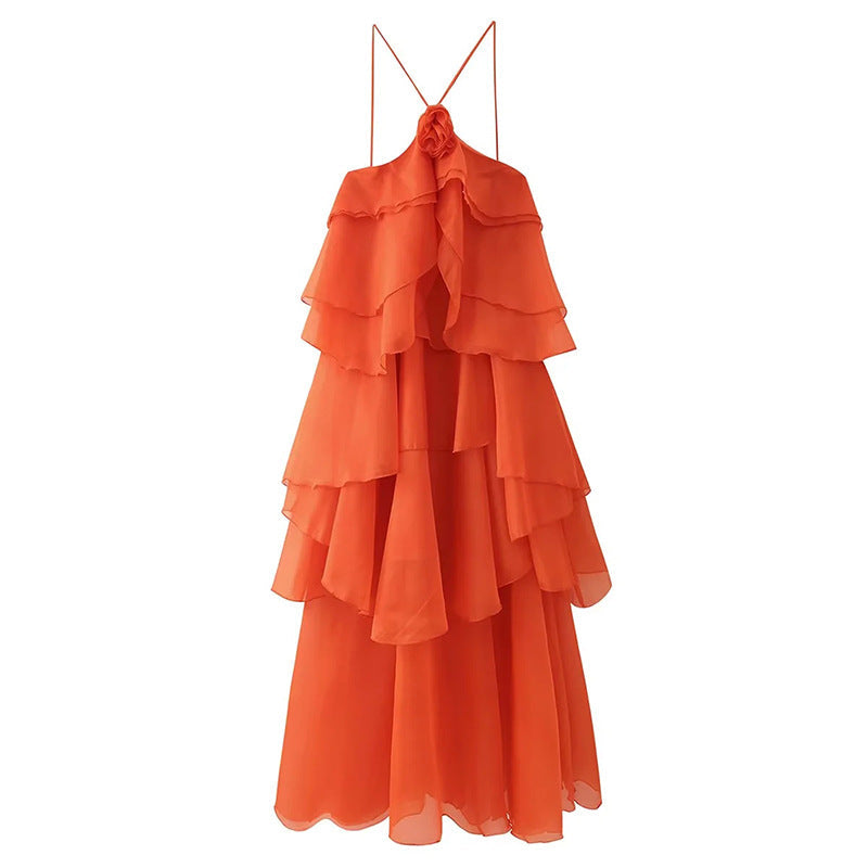 Chiffon One Shoulder Tiered Ruffle Maxi Gown 5
