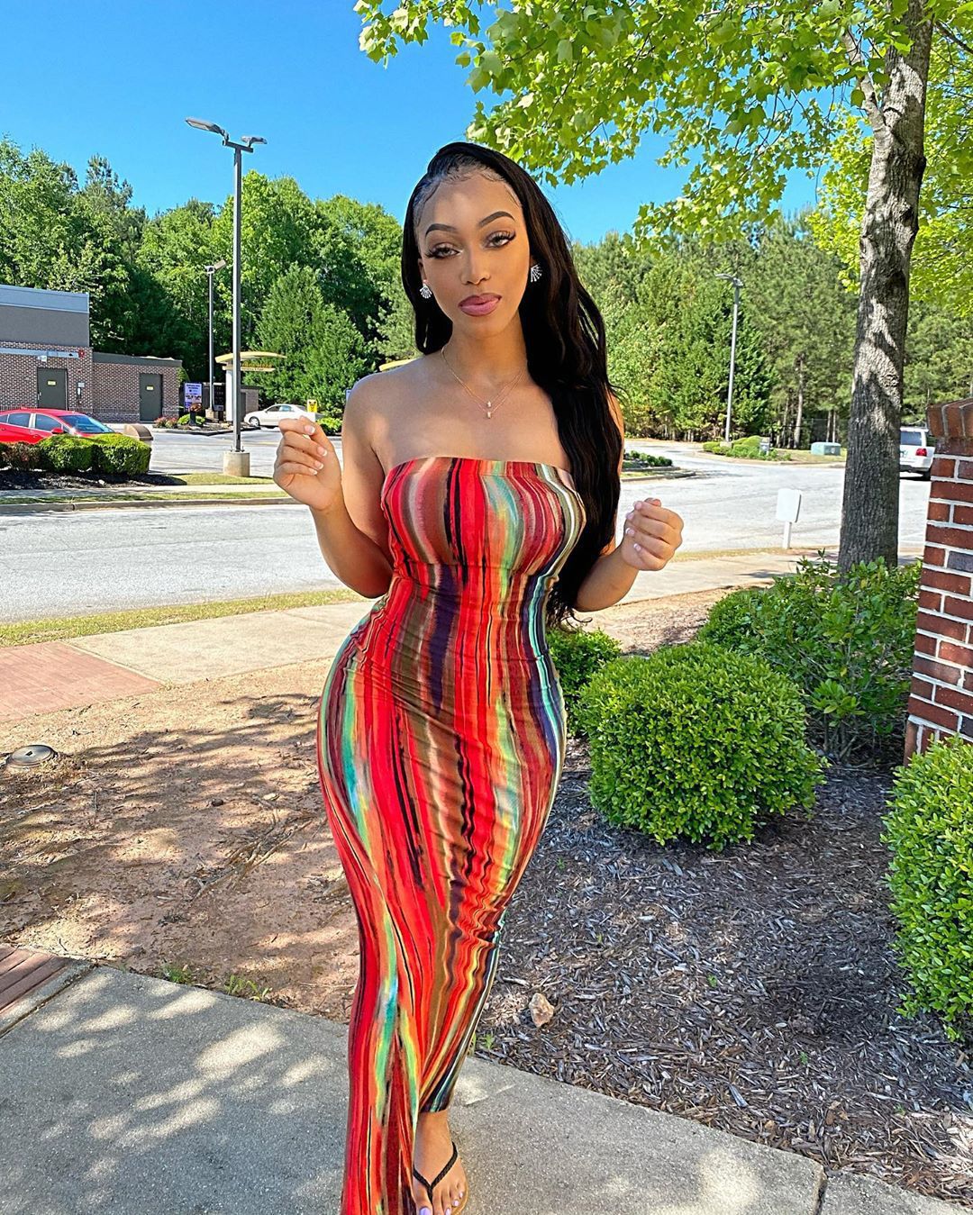 Vertical Stripe Print Strapless Tube Bodycon Maxi Dress 5