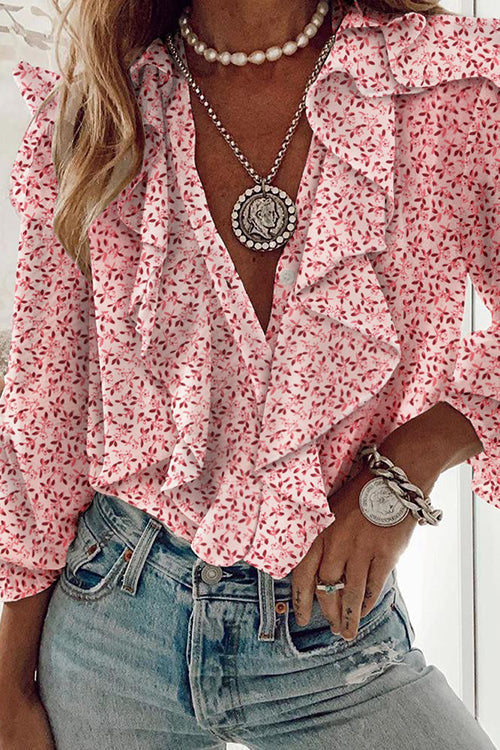 Ruffles Button V Neck Blouse