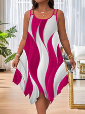 Abstract Print Spaghetti Strap Handkerchief Hem Midi Dress 10