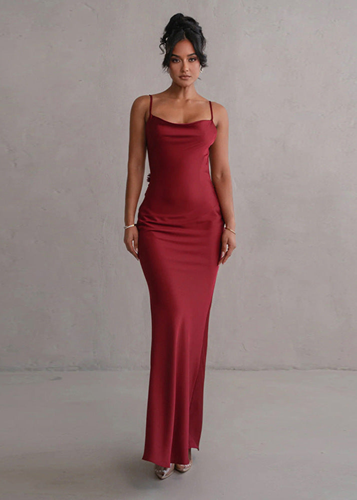 Seraphina - Satin Cowl Neck Evening Gown in Black - View 4