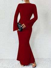 Rib Knit Flare Sleeve Bodycon Mermaid Maxi Dress 13