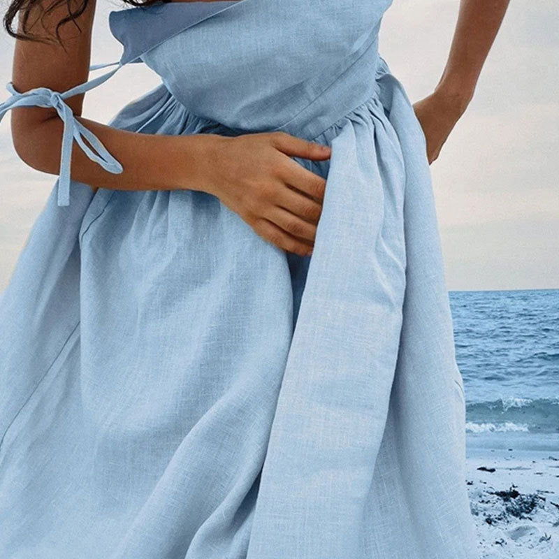 Linen-Look Sleeveless Open Back Gathered Waist Maxi Dress 8
