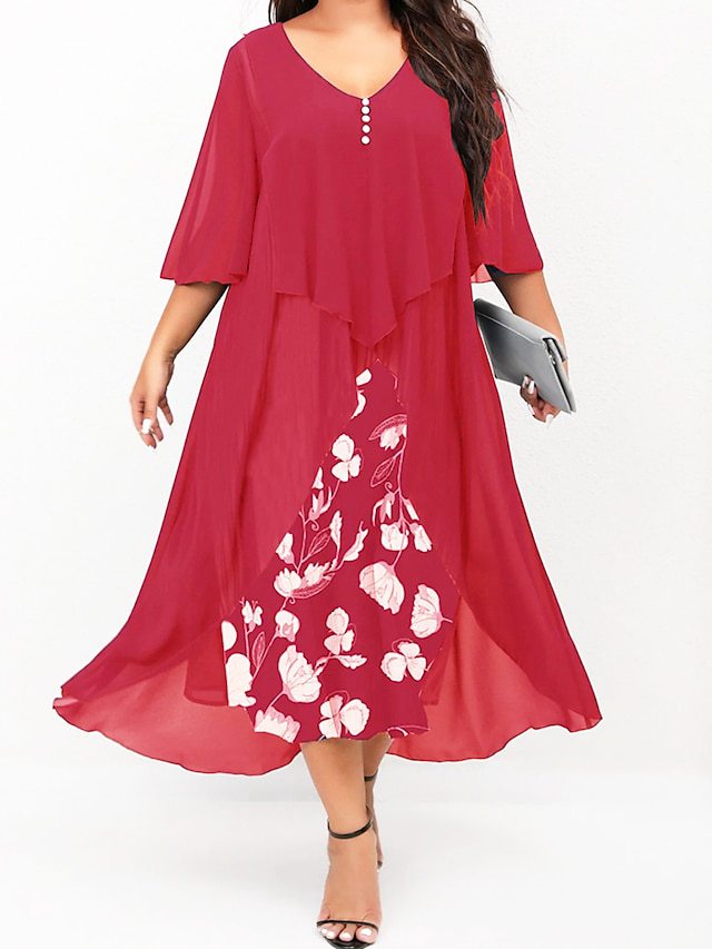 Marina | Flowing Floral Midi Dress Red