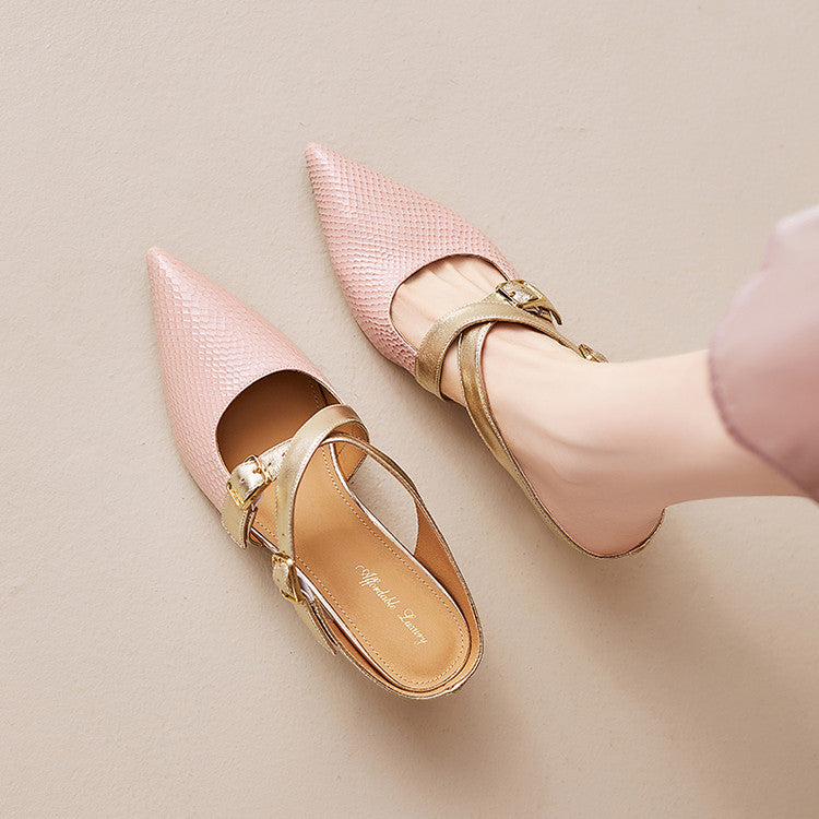 Pointed Toe Cross Ankle Strap Buckle Slingback Heels