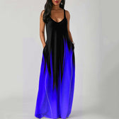 V-Neck Spaghetti Strap Ombre Pocket Loose Maxi Dress 5