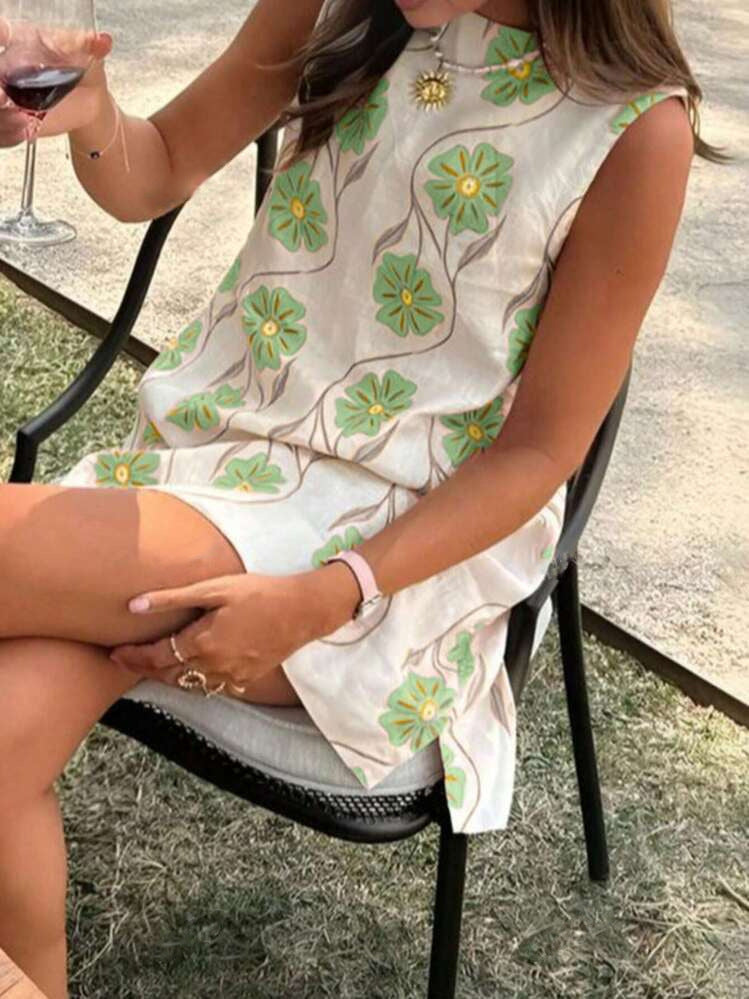 Floral V-Neck Sleeveless Shift Mini Dress Summer 8
