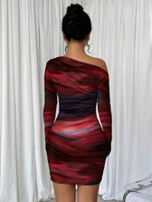 Stitch sheer mesh see through abstract off shoulder mini dress 8