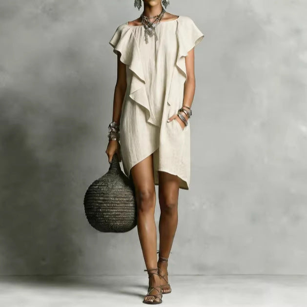 Short Sleeve Ruffle Asymmetric Mini Dress 4