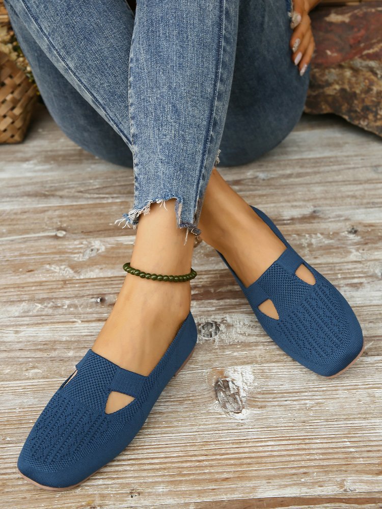 Navy knits hollow slip on shoes