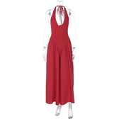 Halter Deep V-Neck Backless Satin Midi Dress 7