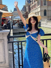 Floral Puff Sleeve Sweetheart Lace Trim Midi Dress 8