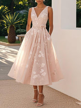 Floral V-Neck Sleeveless A-Line Midi Dress Wedding Guest 3