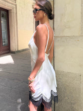 Satin V-Neck Lace Trim Slip Mini Dress 6