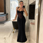 Summer Tube Top off Neck Mesh Stitching Halter Tied Dress - View 4