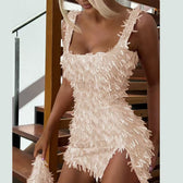 Sequin Fringe Square Neck High Split Bodycon Mini Dress 7