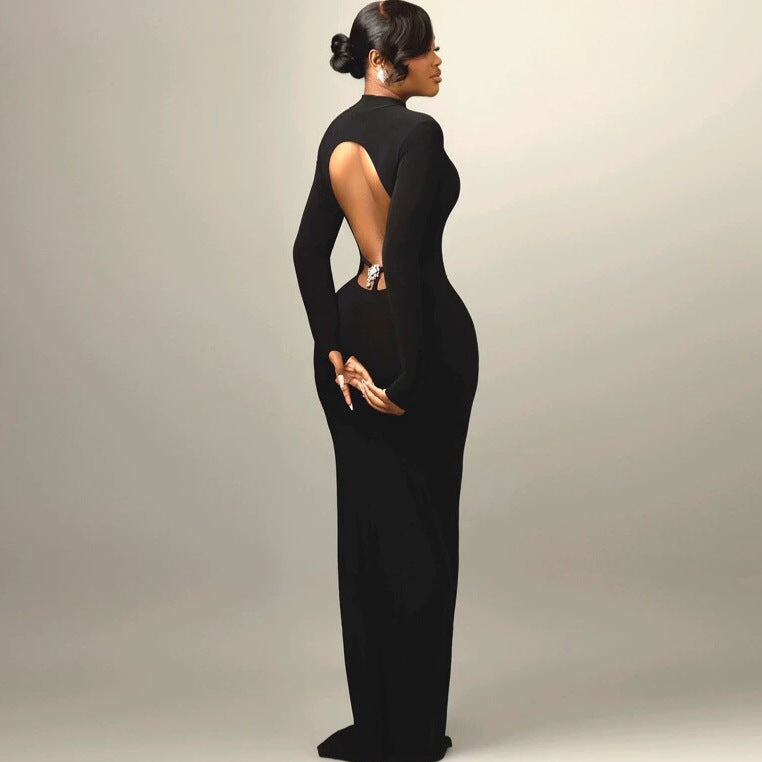 Sexy Backless Sheath Dress Women High Collar Slim Fit Cocktail Formal Dress