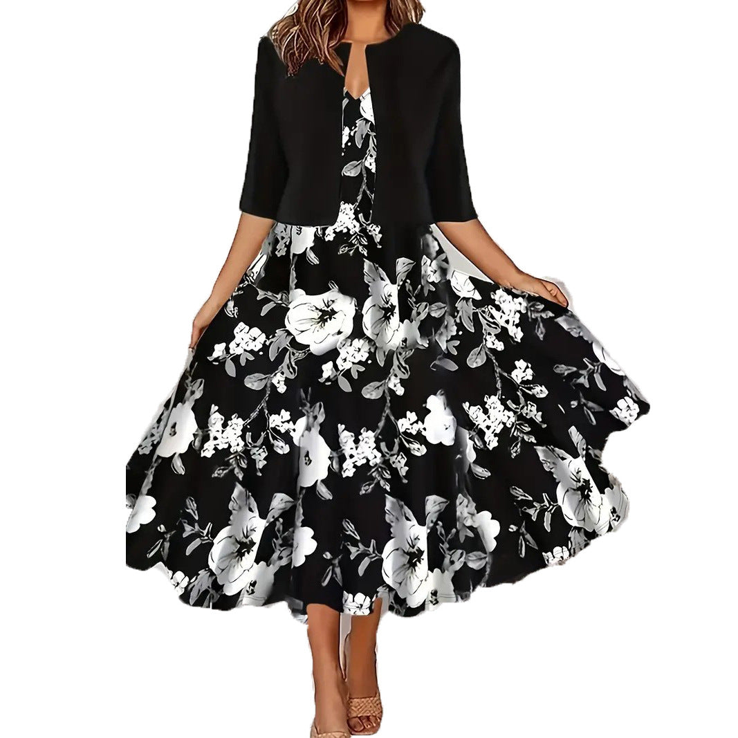 Floral Sleeveless Midi Dress with Bolero Two Piece Set 2