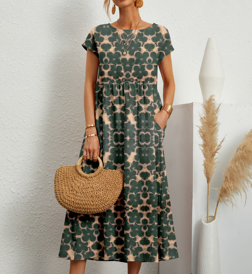 Floral Short Sleeve Tiered Pocket Maxi Dress 7