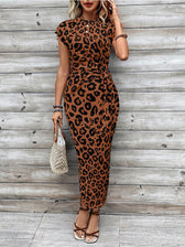 High Neck Cap Sleeve Ruched Bodycon Maxi Dress 3