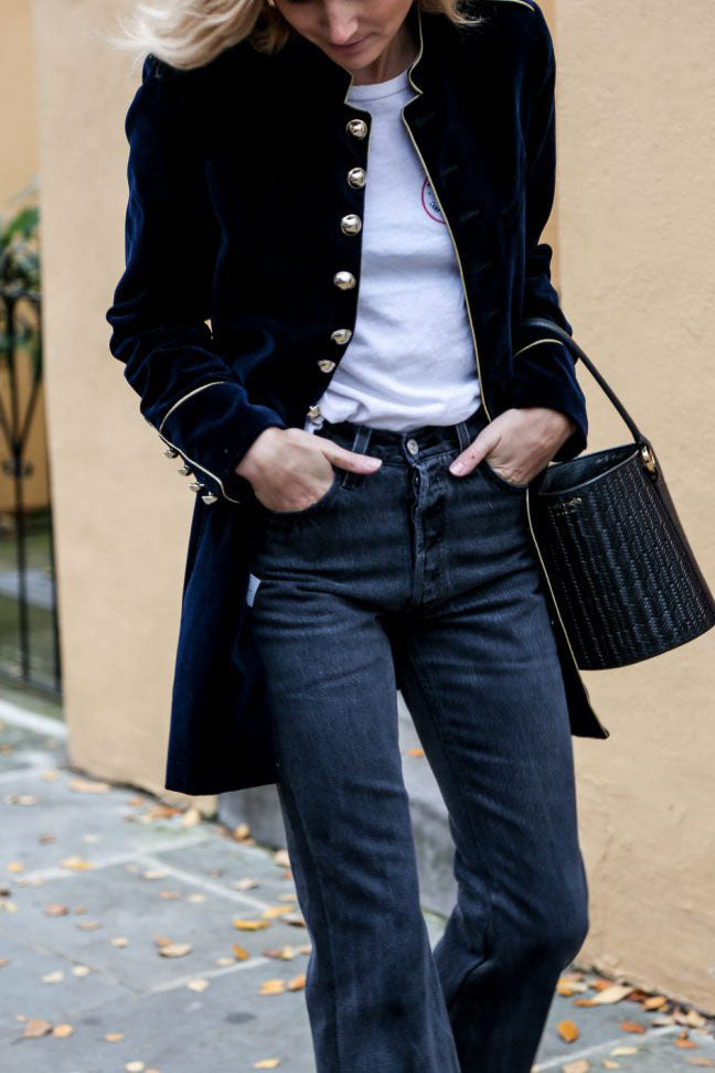 Thermal Velvet Patchwork Multi-Button Jacket