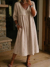 Denim V-Neck Pocket Midi Dress 7