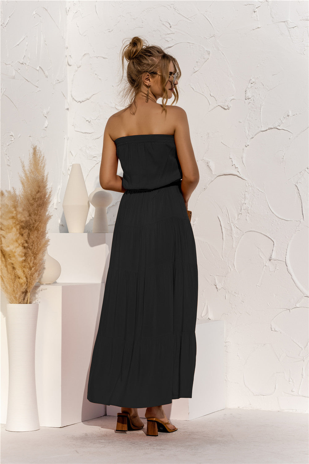 Free Falling Strapless Tiered Maxi Dress Olive
